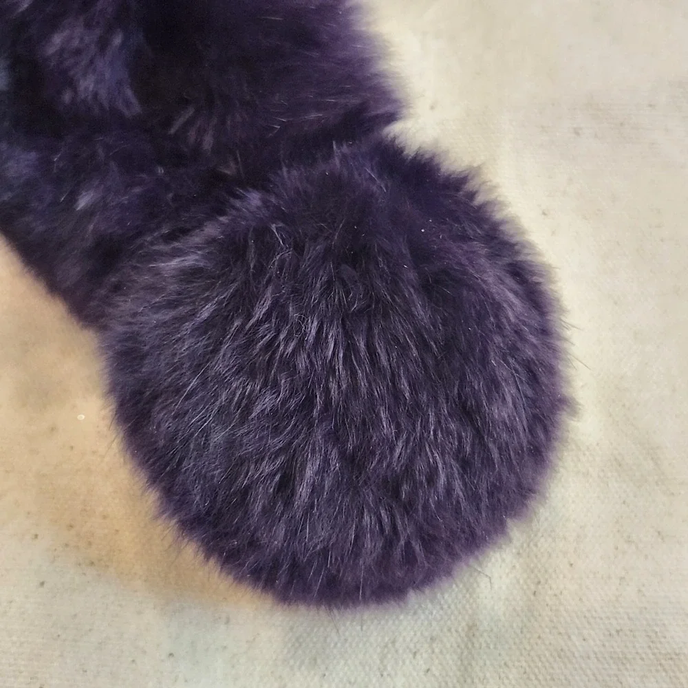 Plush Dark Purple Faux Fur Pom Pom Scarf Winter Festival Weather Neck Warmer 29